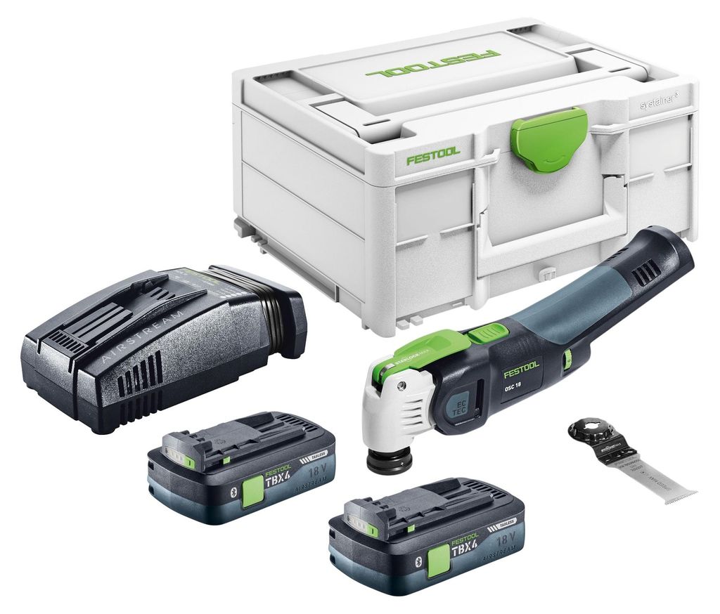 Festool OSC 18 E-Basic Akku Oszillierer 18 V Starlock Max Brushless + 2x Akku 4,0 Ah + Schnellladegerät + Systainer