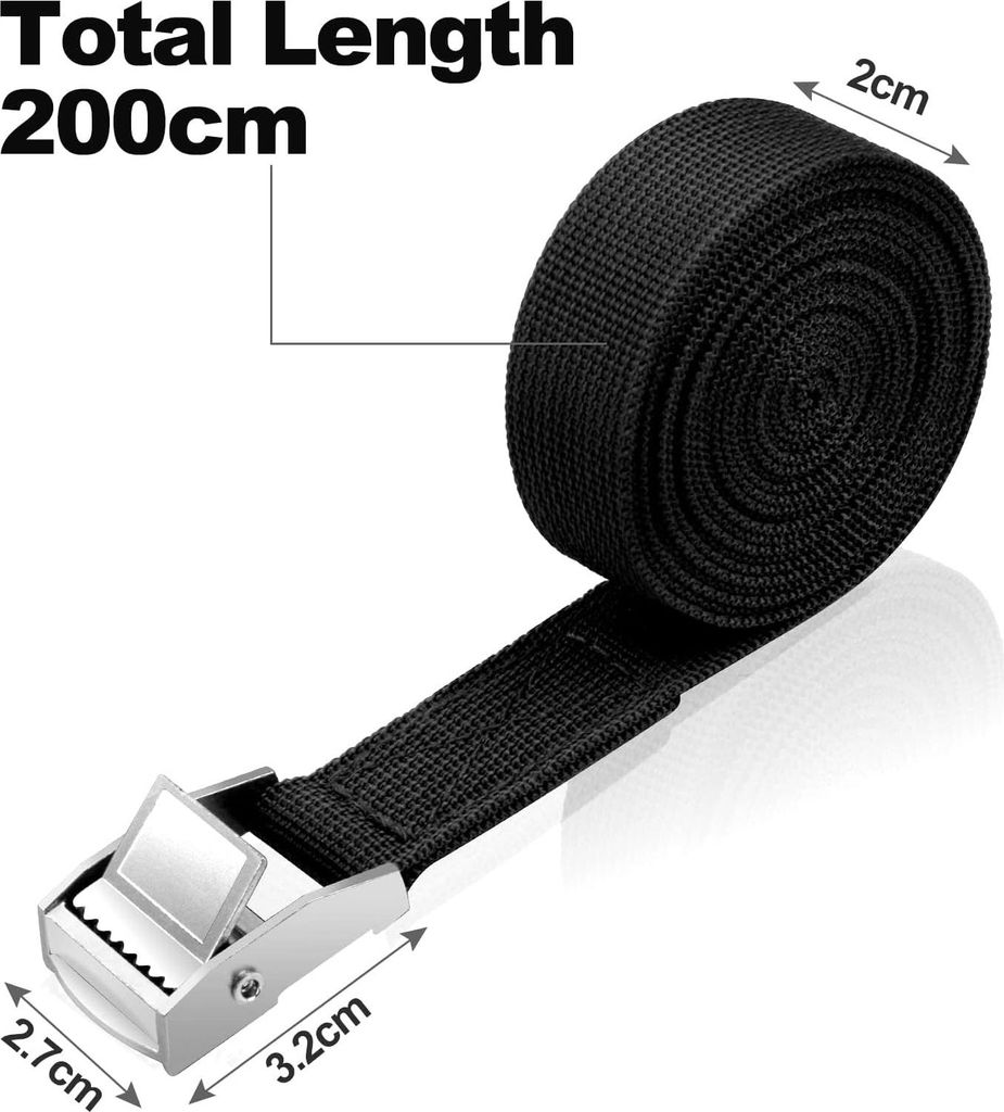 URAQT Spanngurt Befestigungsgurt, 4 x 150 kg 2 Meters Ratschen Spanngurt Breite 20mm Zurrgurt, Verstellbare Befestigungsriemen mit Klemmschloss fš...