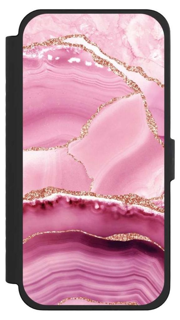 NIVOCASE Klapphülle für Apple iPhone 15 Pro Max Handyhülle aus Kunst Leder NIVOflip schwarz Glitzer Look Marmor Meerjungfrau