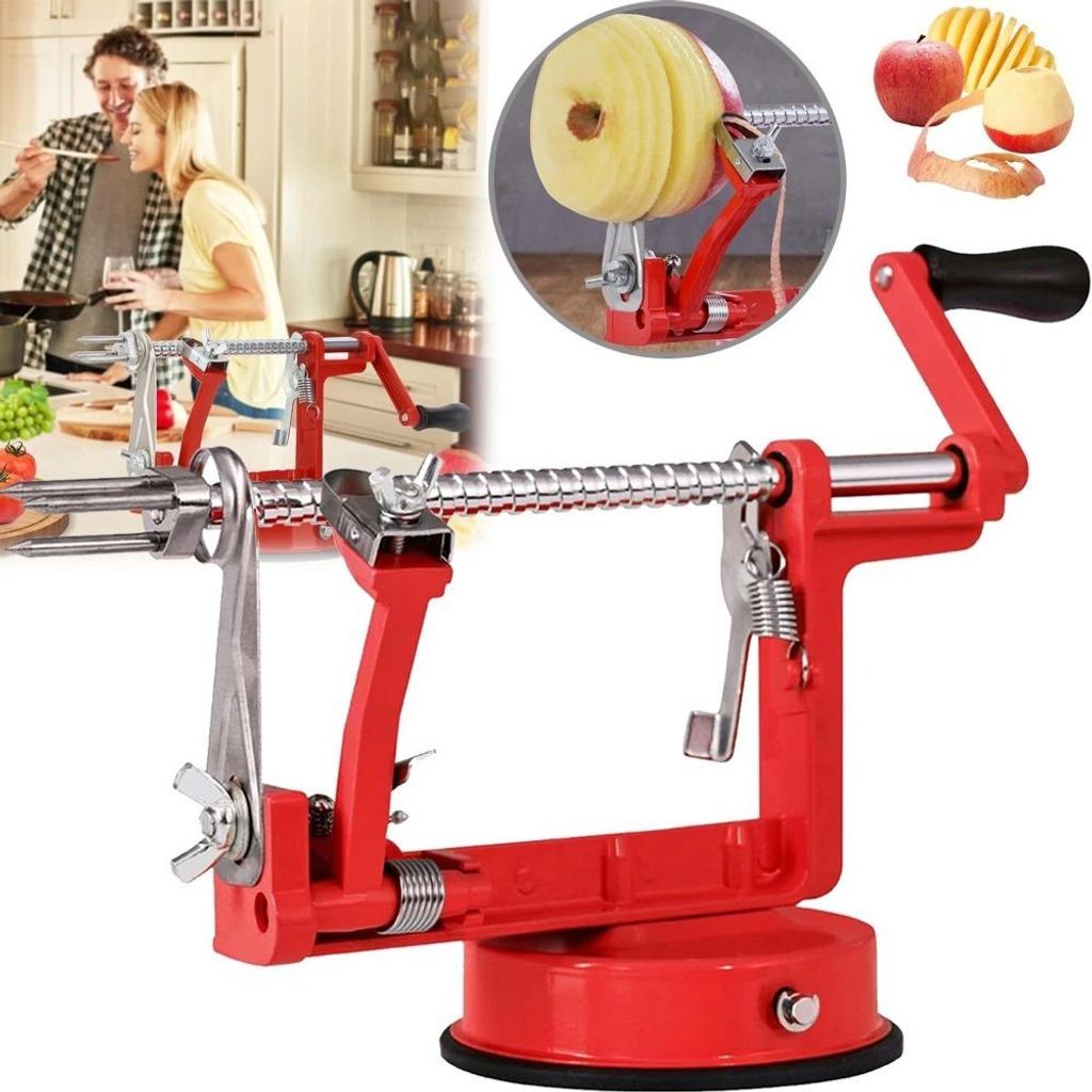 Apfelschäler 3 in 1 mit Stahlklingen, Apfelschälmaschine Schäler, Entkerner und Schneider, multifunktionale Schälmaschine für Obst und Gemüse