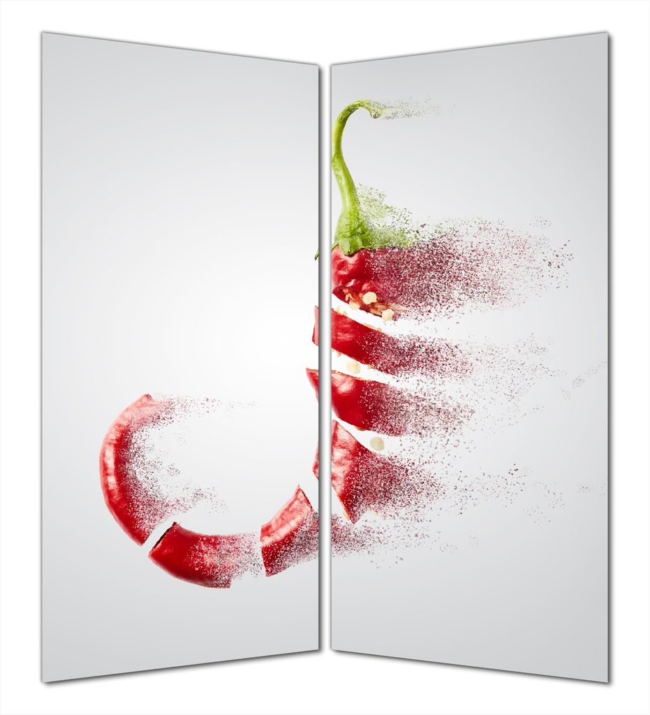 Wallario selbstklebende Duschrückwand 180 x 200 cm mit Motiv Chilischote löst sich in Pulver auf - Wandverkleidung mit Hochglanzlaminat in Glasoptik