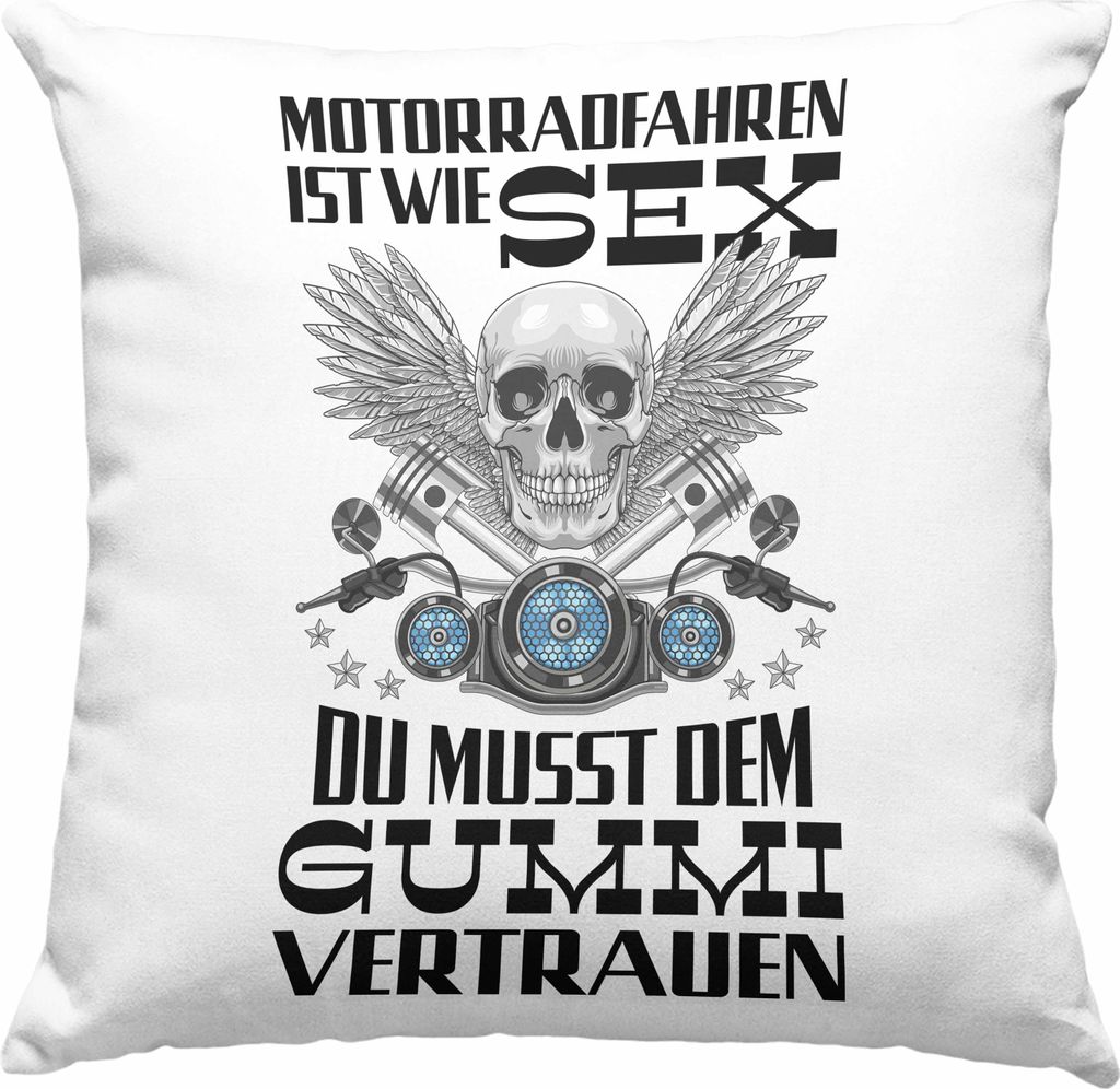 Trendation - Motorradfahrer Geschenk für Männer Motorrad Deko-Kissen mit Füllung 40x40 mit Spruch Deko-Kissen mit Füllung 40x40 für Biker Herr...