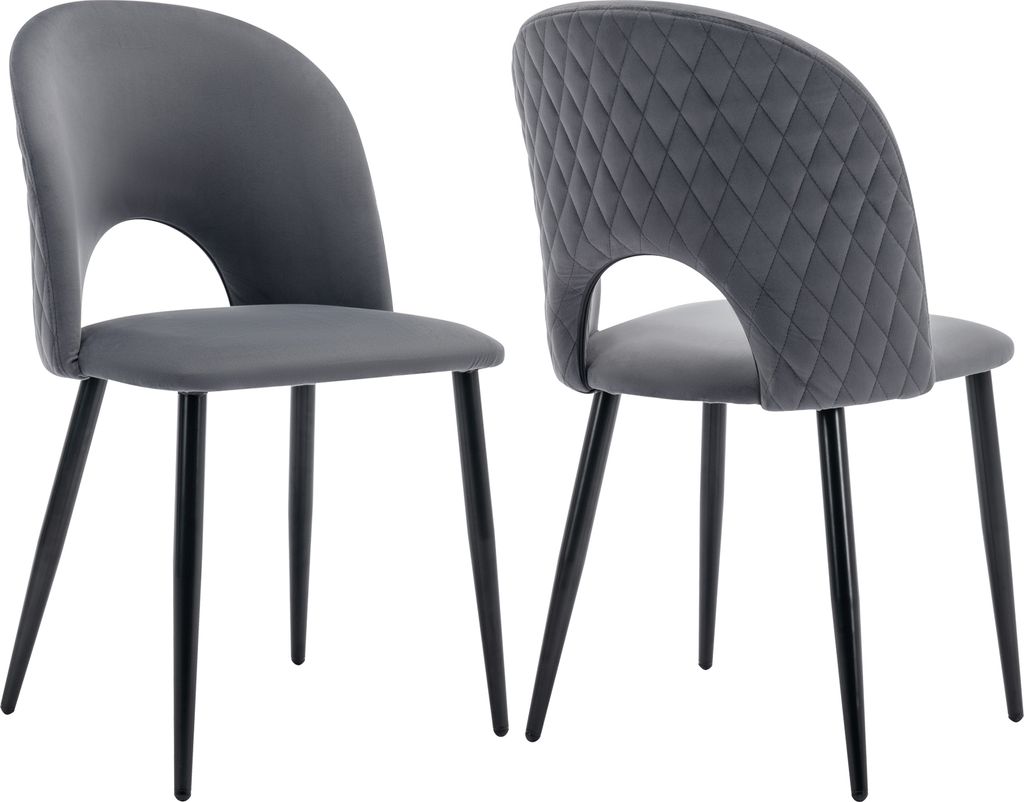 Esszimmerstuhl (2 St) Polsterstuhl Grau Samt Wohnzimmerstuhl Schlafzimmerstuhl Mit Rückenlehne Metall Verstellbare Füße Diamantmuster