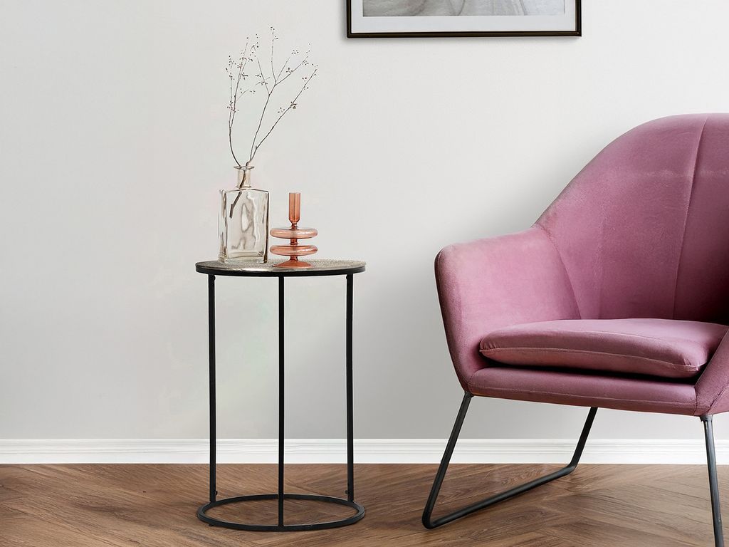 Couchtisch rund Schwarz Silber Ø 41cm Beistelltisch für Sofas Nachttisch am Bett