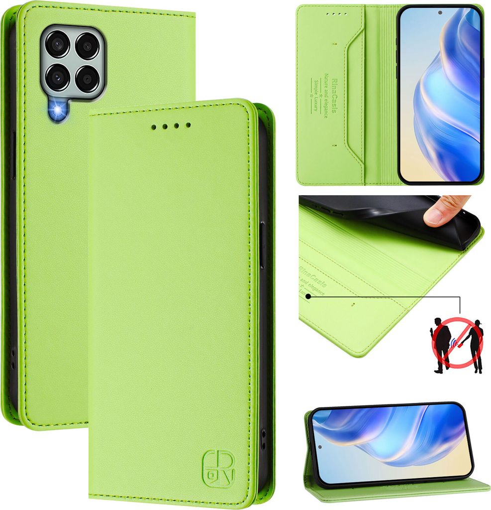 Lederhülle für Samsung Galaxy M33 5G Hülle Flip Brieftasche Kartenfächern Ständer Schutzhülle Grün