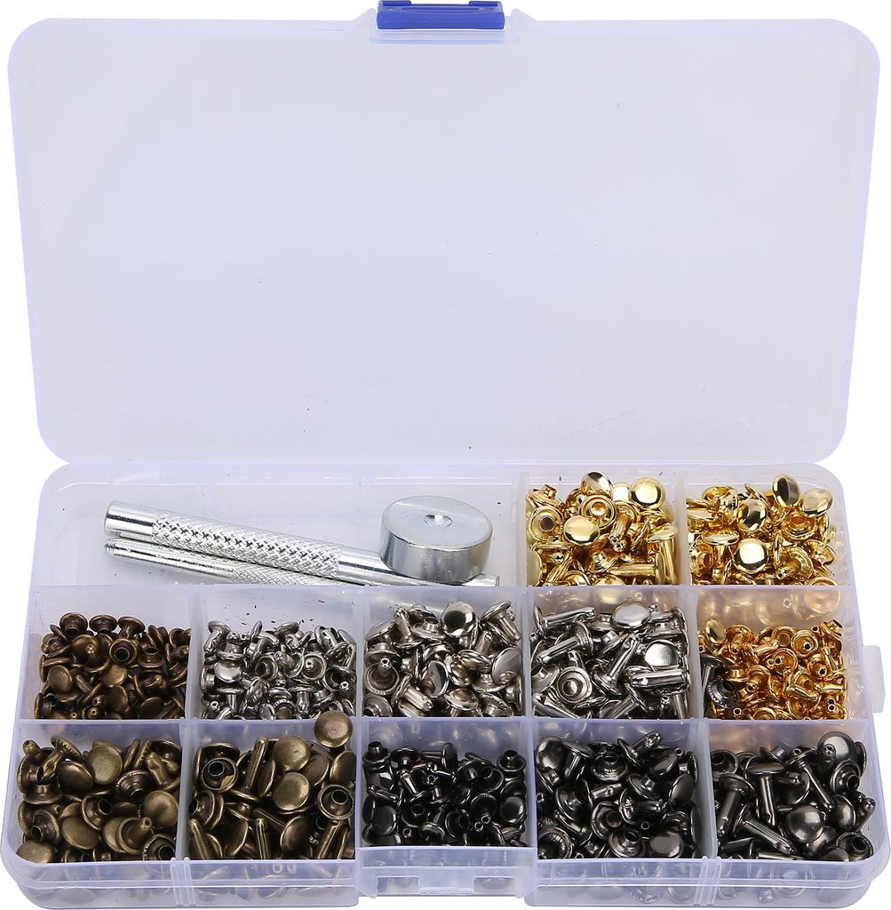 363-teiliges Set Ledernieten, 2-Kappen-Messingnieten, DIY-Bastelzubehör inklusive Werkzeug