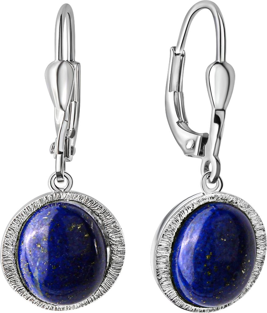V Ohrhänger 925/- Sterling Silber 2,9cm weiß Lapislazuli blau 360230505