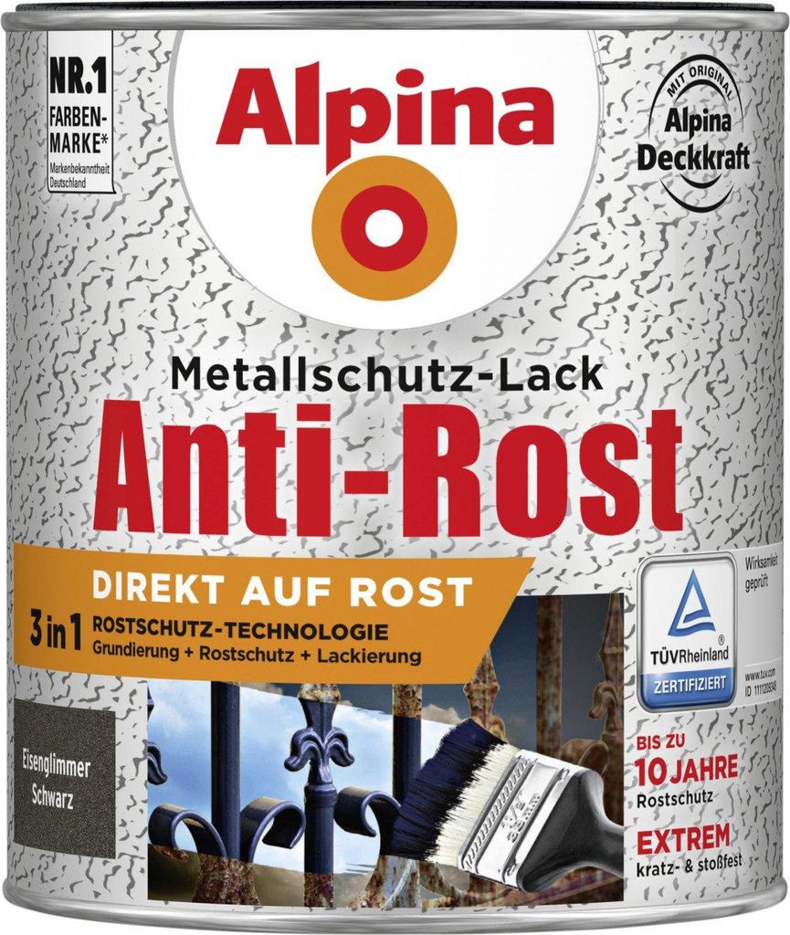 Alpina Metallschutz-Lack Eisenglimmer 750 ml schwarz Produktbild 