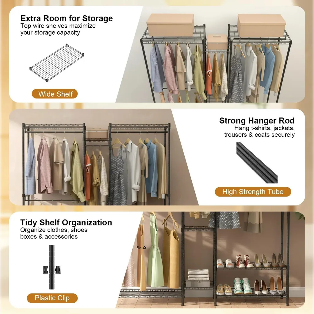 Dressing ouvert modulable avec étagères et penderie en acier gris