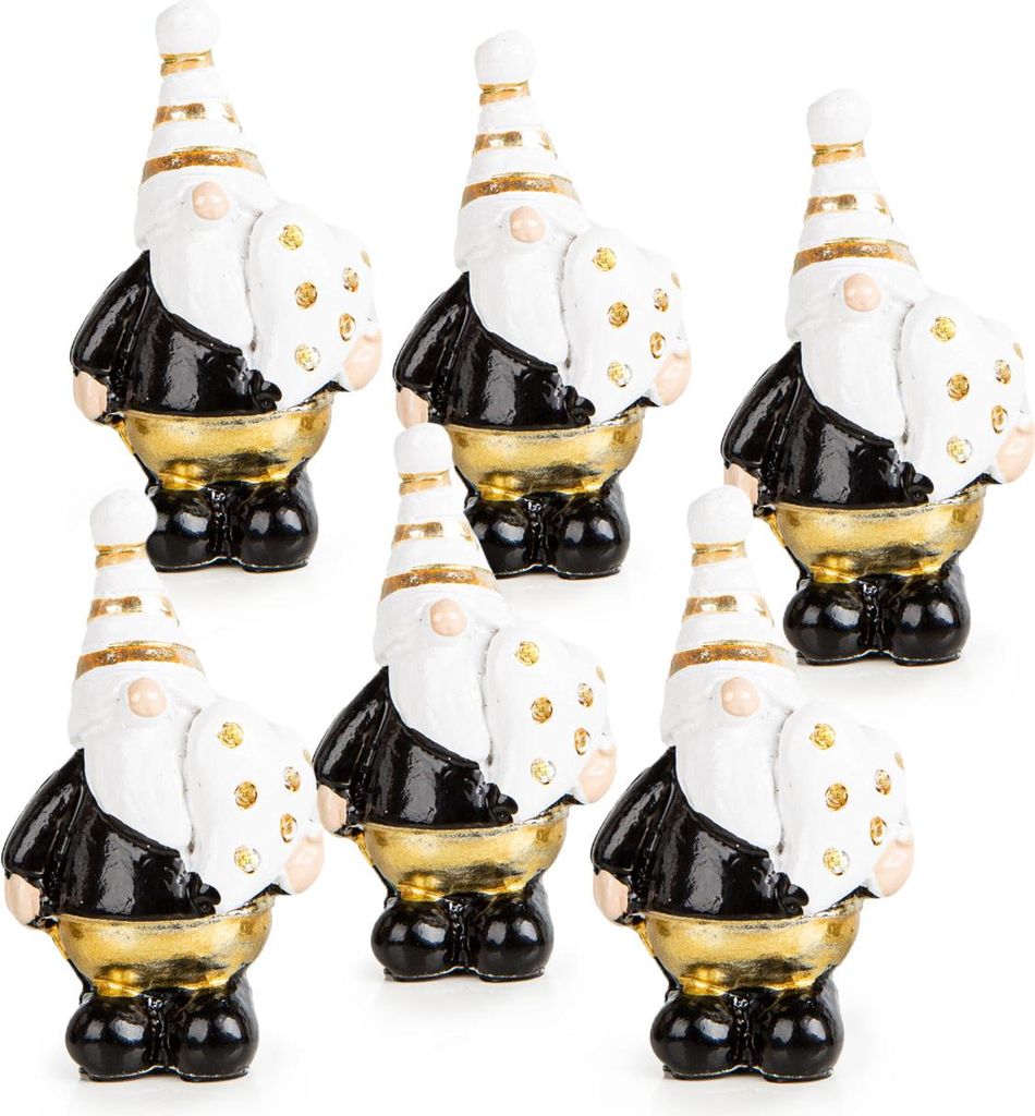 6 Mini Wichtel Figuren schwarz Gold weiß 4 cm
