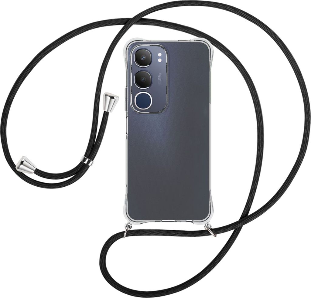 Handykette Backcover-Schutzhülle mit Band (Metall silberfarben) für Vivo Y19S 4G - schwarz