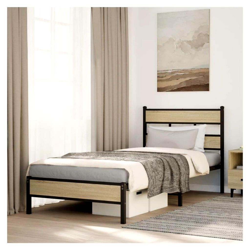 Bettgestell Sonoma Eiche 75x190 cm Einzelbett ohne Matratze aus Holzwerkstoff