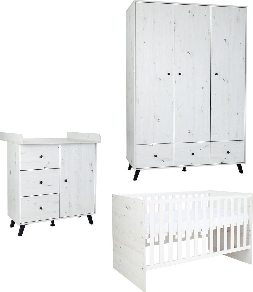 arthur berndt Babymöbel-Set Lavea 3.teilig Kleiderschrank Wickelkommode Bett