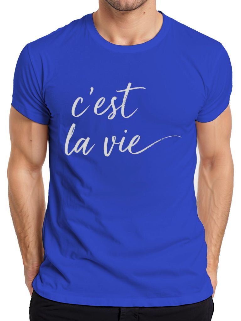 c'est la vie französisch Spruch Kalligrafie Handlettering Minimal Herren T-Shirt, Blau, XXL