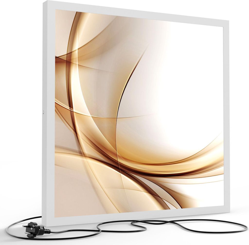 DEQORI LED-Bild & Lampe 60x60 cm Weiß 'Elegante Goldene Wellen' Leuchtbild LED Leuchte