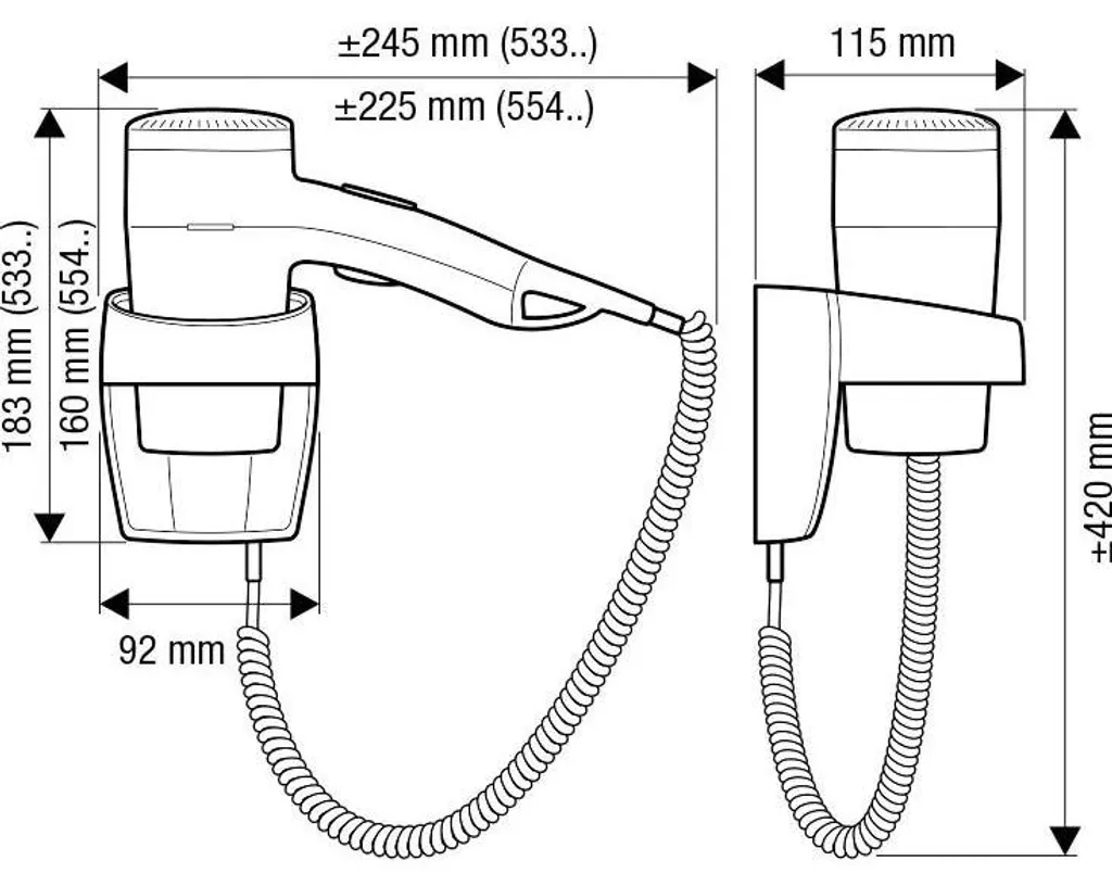 Sèche-cheveux mural Valera 1600W : la solution gain de place et sécurité