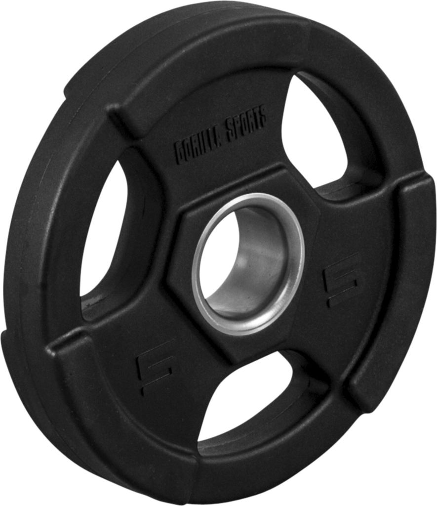GORILLA SPORTS Olympia Hantelscheiben - 5kg Gewichte, Tri-Grip, 50mm Bohrung, aus Kunststoff, Schwarz - Gewichtscheiben, Olympiascheiben, Hanteln