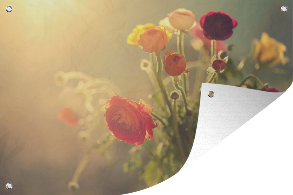 MuchoWow 90x60 cm Outdoor-Poster Gartendeko Sichtschutz Garten Poster für den Garten Blumenstrauß aus bunten Butterblumen