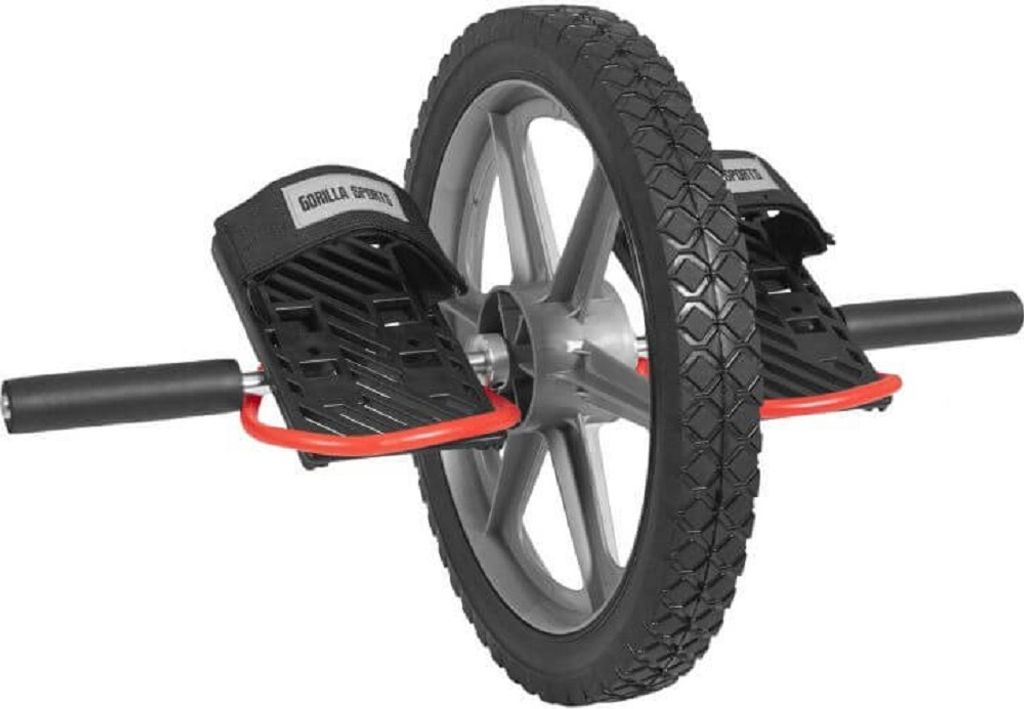 GORILLA SPORTS Ab Roller - mit gummierten Griffen und Pedalen, verstellbaren Schlaufen - Bauchtrainer, Ab Wheel, Bauchmuskeltrainer, Bauchroller,...