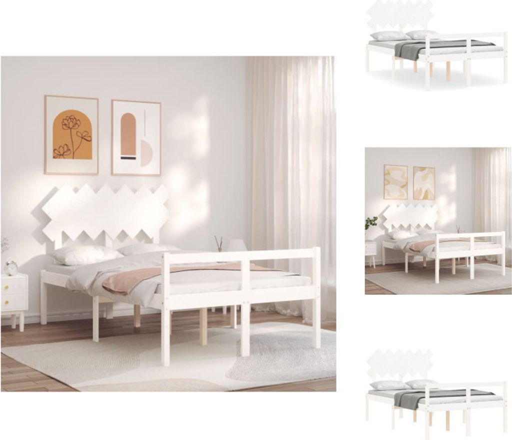 vidaXL Massivholzbett mit Kopfteil Weiß 120x200 cm - Betten & Bettgestelle