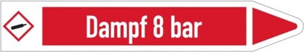 Dreifke Aufkleber I RKZ-Etikett Dampf 8 bar, rechts, DIN, rot/weiß, für Ø 25...