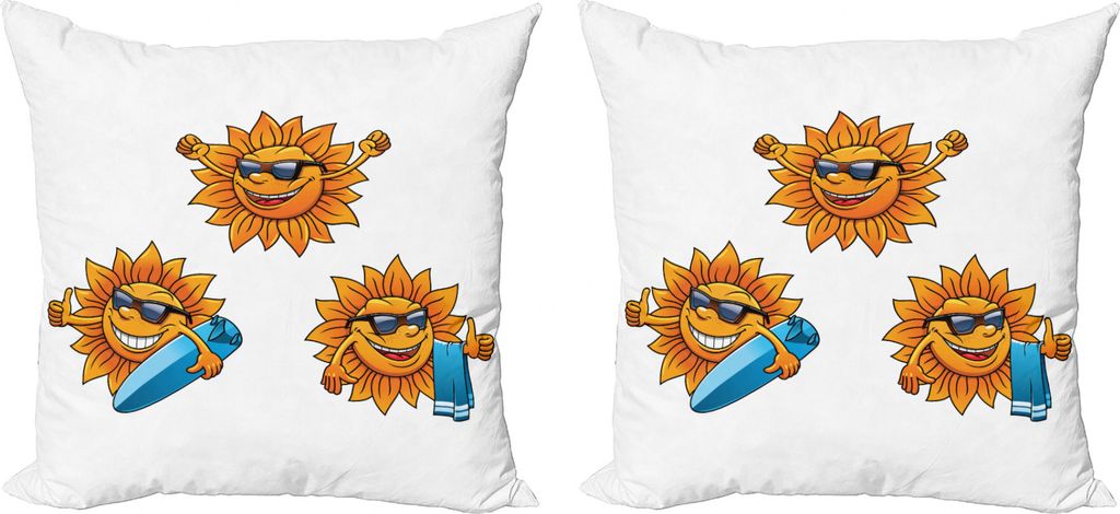 ABAKUHAUS Karikatur Kissenbezug Set (2Stück), Hippie Surfbretter Sun, doppelseitiges Digitaldruckdekor mit Reißverschluss, 50 cm, Orange Weiss