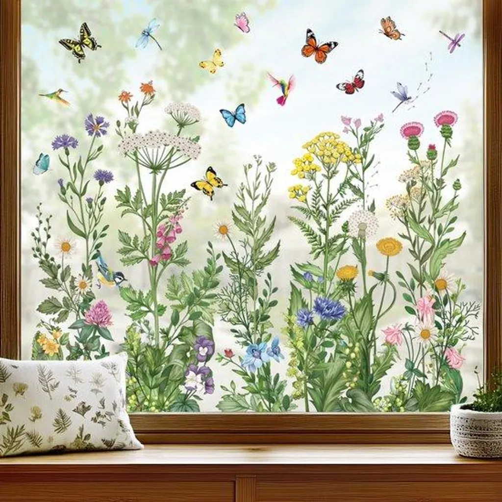 Autocollants Papillon Herbe Vintage Double Face pour Vitre Anti-Choc