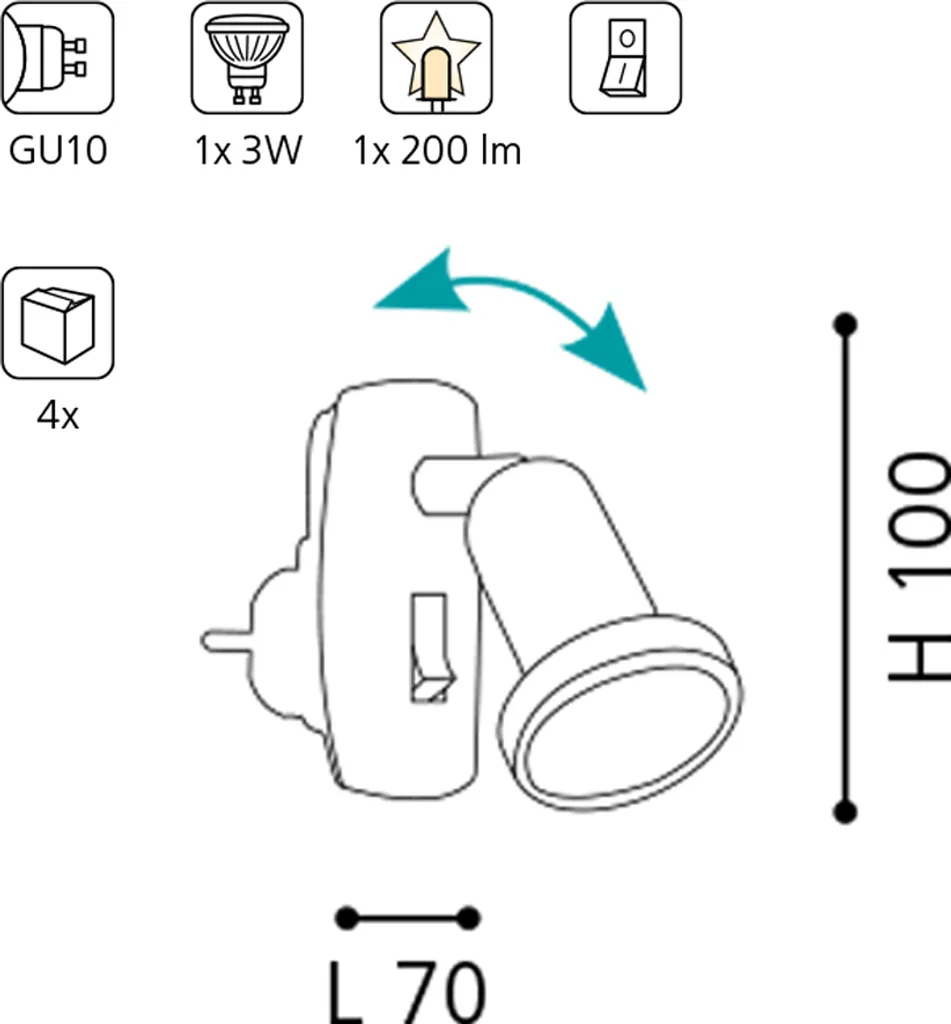Lampe à prise LED compacte blanche - Éclairage 4 LED basse consommation