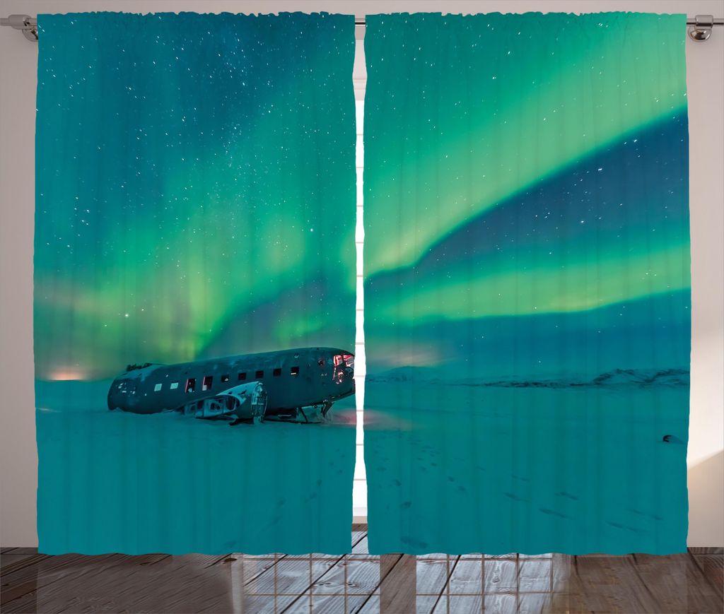 ABAKUHAUS Natur Rustikaler Vorhang, Misty Winter Day, Wohnzimmer Universalband Gardinen mit Schlaufen und Haken, 280 x 175 cm, Petrol Blue Lime Grün