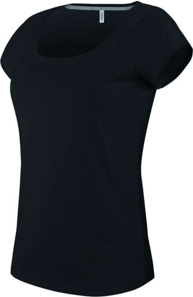 Kariban Damen T-Shirt Baumwolle Kurzarm Boat-Neck Basic Oberteil, Größe:M, Farbe:Schwarz
