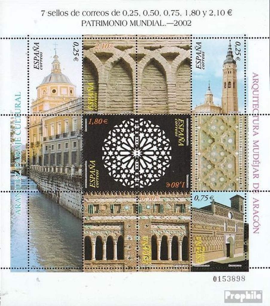 Briefmarken Spanien 2002 Mi 3784-3789 Kleinbogen (kompl.Ausg.) postfrisch UNESCO-Welterbe