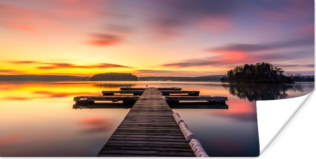 MuchoWow Poster Steg - Sonnenuntergang - Wasser - Meer - Spiegelung 40x20 cm - Poster für die Wand - Poster Schlafzimmer
