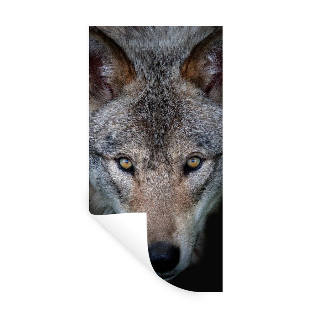 MuchoWow Wandtattoo Wandsticker Wandaufkleber Wolf - Porträt - Schwarz 20x40 cm Selbstklebend und Repositionierbar - Selbstklebend - Fototapeten