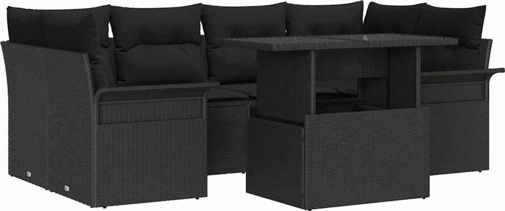 "WINTER SALE" Garten-Sofa-Set - elegantes Design - Sitzgruppe mit Sofa, Tisch - mit Kissen 7 pcs Schwarz Poly Rattan - Terassenmöbel NeuMöbel534733