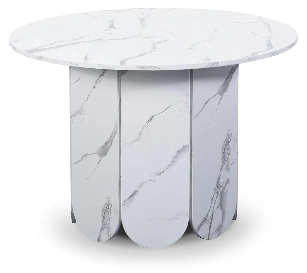 MENZZO Table Ronde Tulipa Japandi Extensible 310cm Effet Marbre Blanc