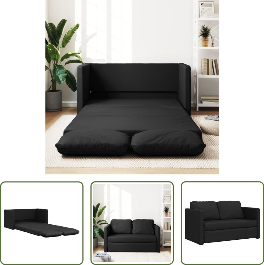 The Living Store Bodensofa mit Schlaffunktion Schwarz 112x174x55 cm Kunstleder
