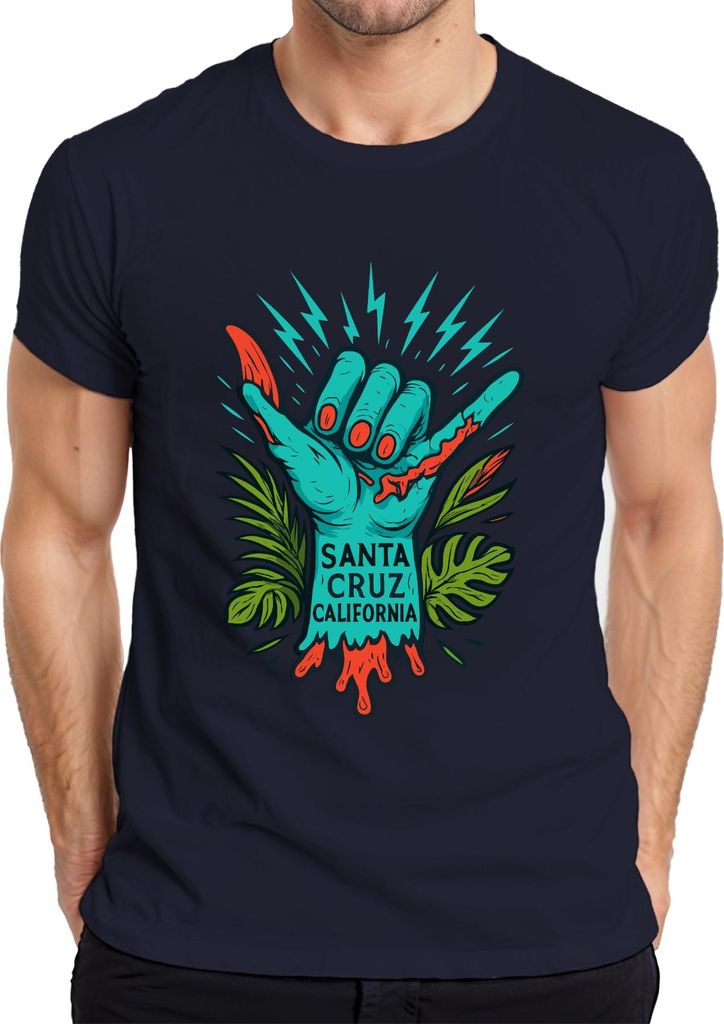 Santa Cruz California Shaka Zombiehand Tropisch Vintage Skate Herren T-Shirt, Navy, S