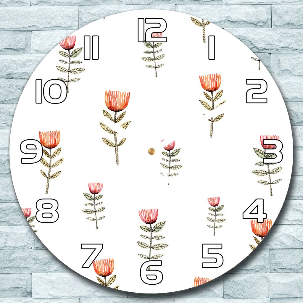Wanduhr aus Glas Rund fi 30 Kleine Blumen rot Quarz Deko Schlafzimmer Büro