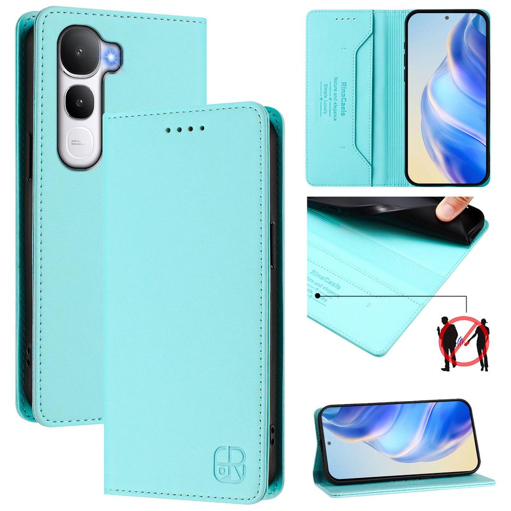 Lederhülle für vivo Y400 4G Hülle Flip Brieftasche Kartenfächern Ständer Schutzhülle Türkis