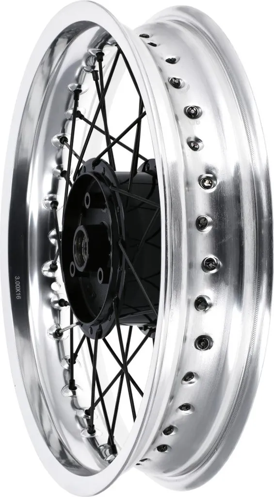 Jante alu polie 3,0 x 16 avec moyeu noir et rayons Tuning Spoke