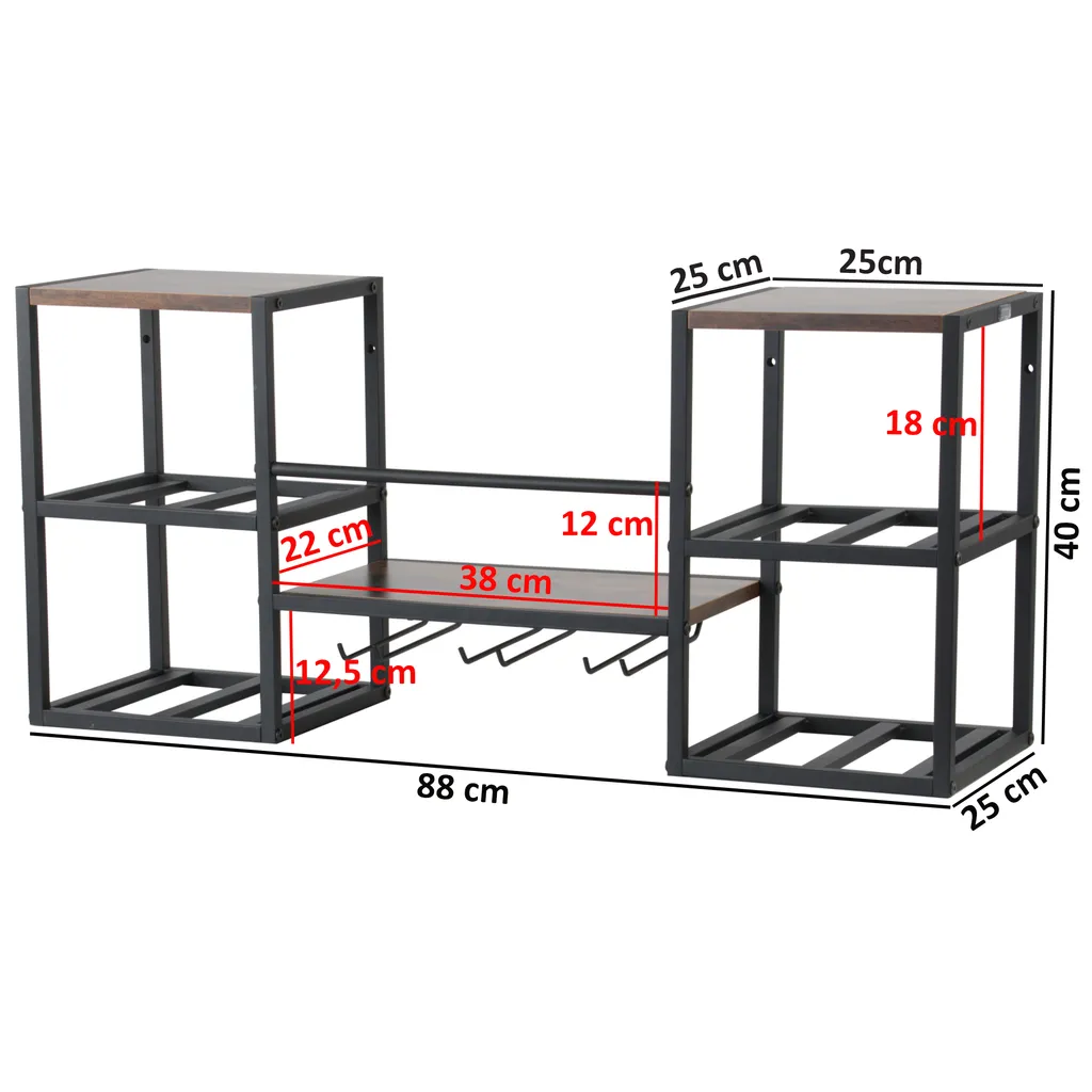Casier à vin en métal robuste avec support de verres, design mural compact