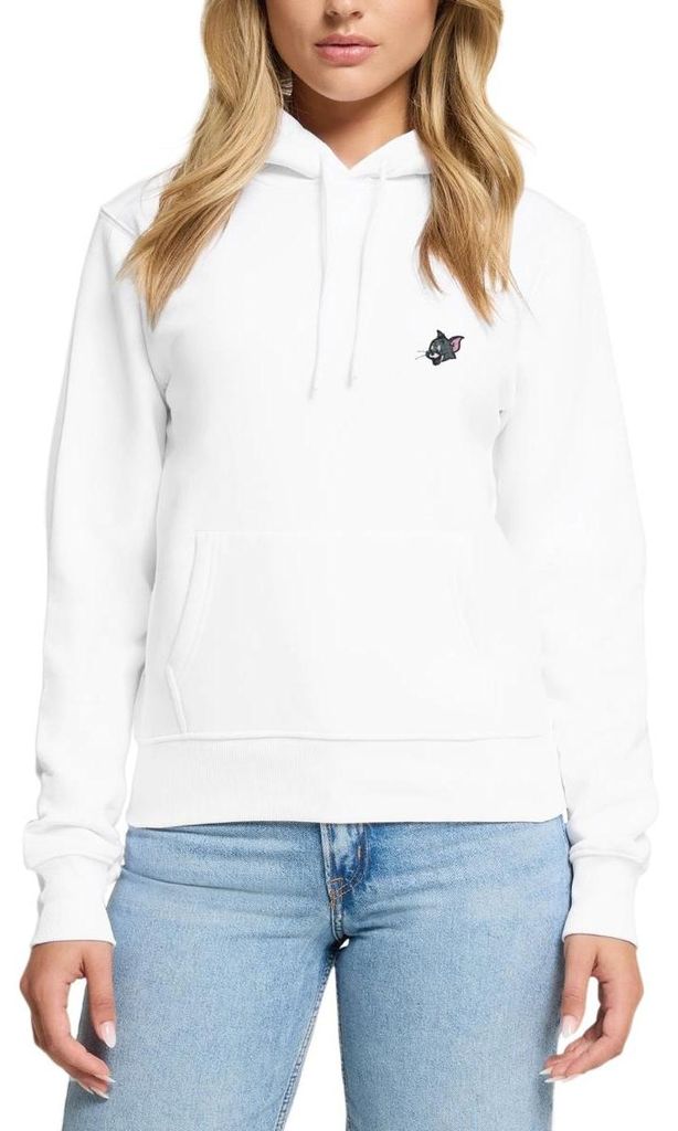 Spreadshirt Tom & Jerry Tom Als Stick-Design Damen Premium Hoodie, S, Weiß
