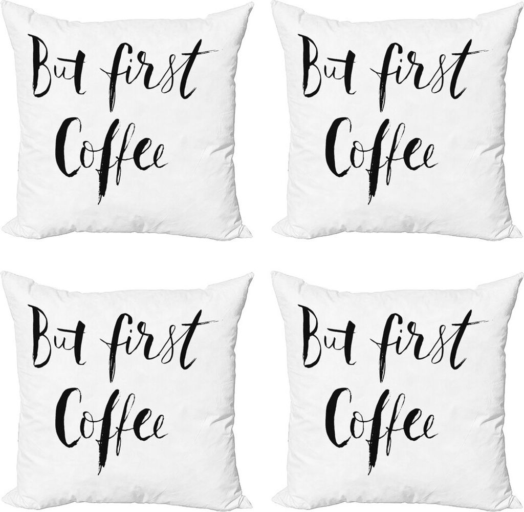 ABAKUHAUS Aber zuerst Kaffee Kissenbezug Set (4 Stück), Pinsel schriftliche Kunst, Moderner Doppelseitiger Digitaldruck, 50 cm x 50 cm, Charcoal G...