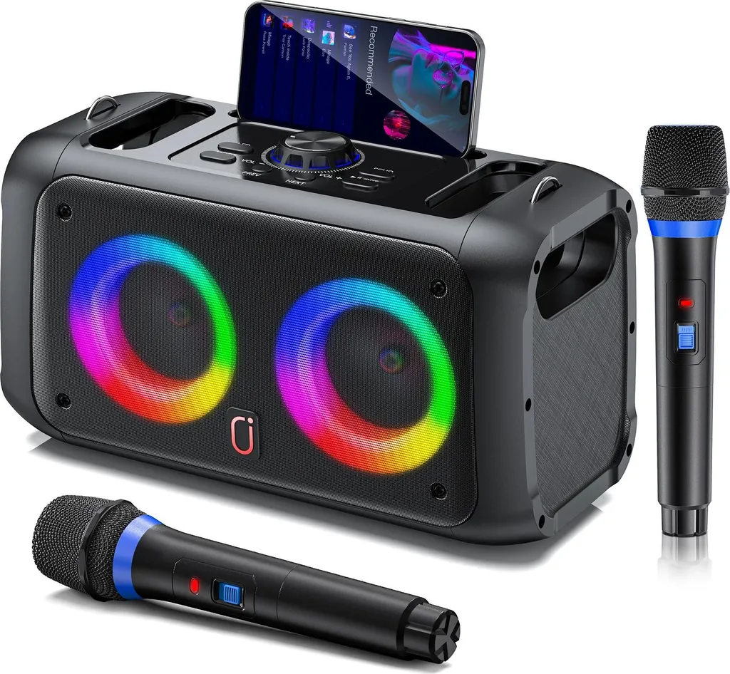 Haut-parleur Bluetooth Lumineux Noir pour Duo Karaoké et Soirées Fun