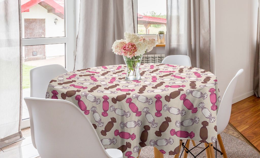 ABAKUHAUS Pastell Runde Tischdecke, Süßigkeiten in lustigen Tönen Kunst, Kreis Tischdecke Abdeckung für Esszimmer Küche Dekoration, 150 cm, Ro...