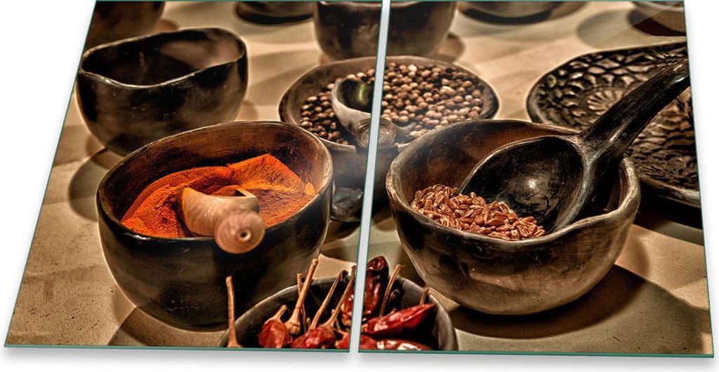 Herdabdeckplatte Glaskeramik 2-Teilig 2x40x52 Gewürze Beige Abdeckung Spritzschutz