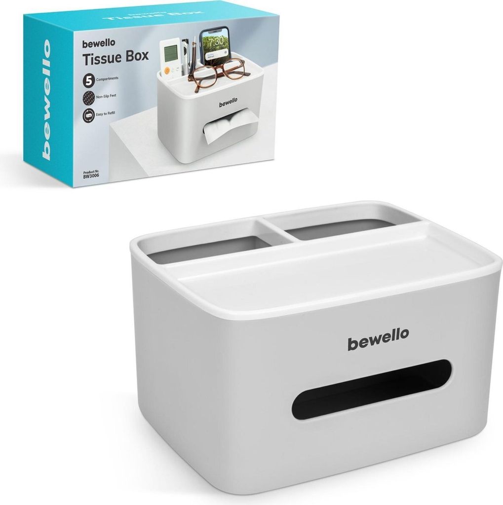 Bewello - Taschentuchbox / Taschentuchhalter - mit Organizer - 205 x 160 x 120 mm