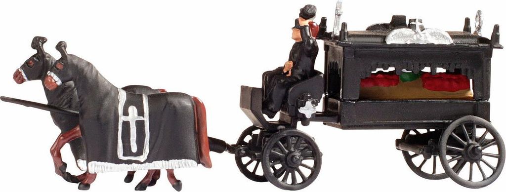 NOCH Leichenwagen, mit Pferdegespann, handkoloriert für Produktbild 