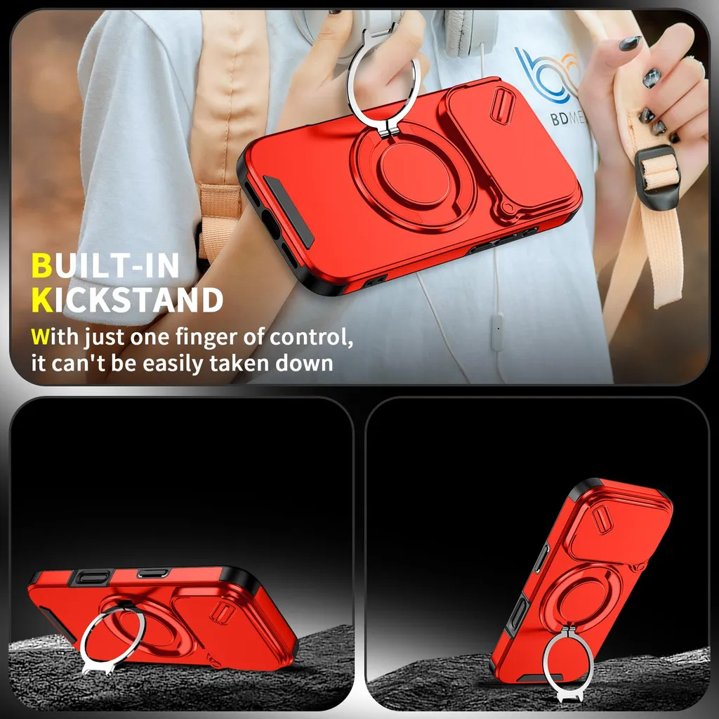 Custodia Rugged iPhone 17 Pro Rossa: Protezione Camera e Ring Stand - 4