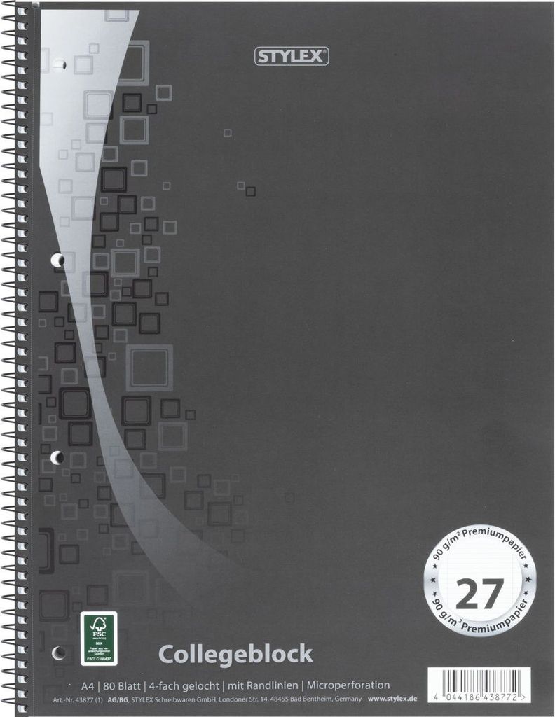 5x Collegeblock / Din A4 / Spirablock / liniert / extra Starkes 90g/m² Papier